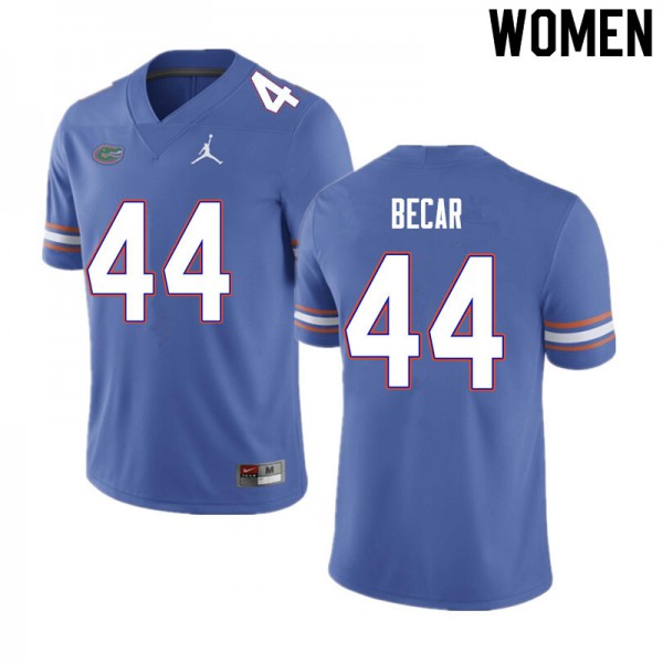Women #44 Brandon Becar Florida Gators College Football Jersey Blue